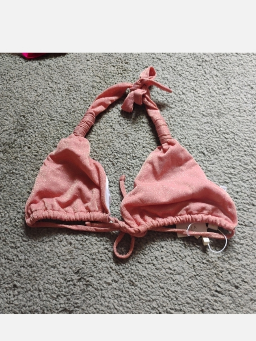 NWT VIX Pink Lurex Halter Bikini Top Sz L
